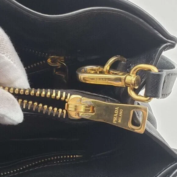 Prada Saffiano Triple Pocket Nero Black Shoulder Bag - Picture 14 of 16